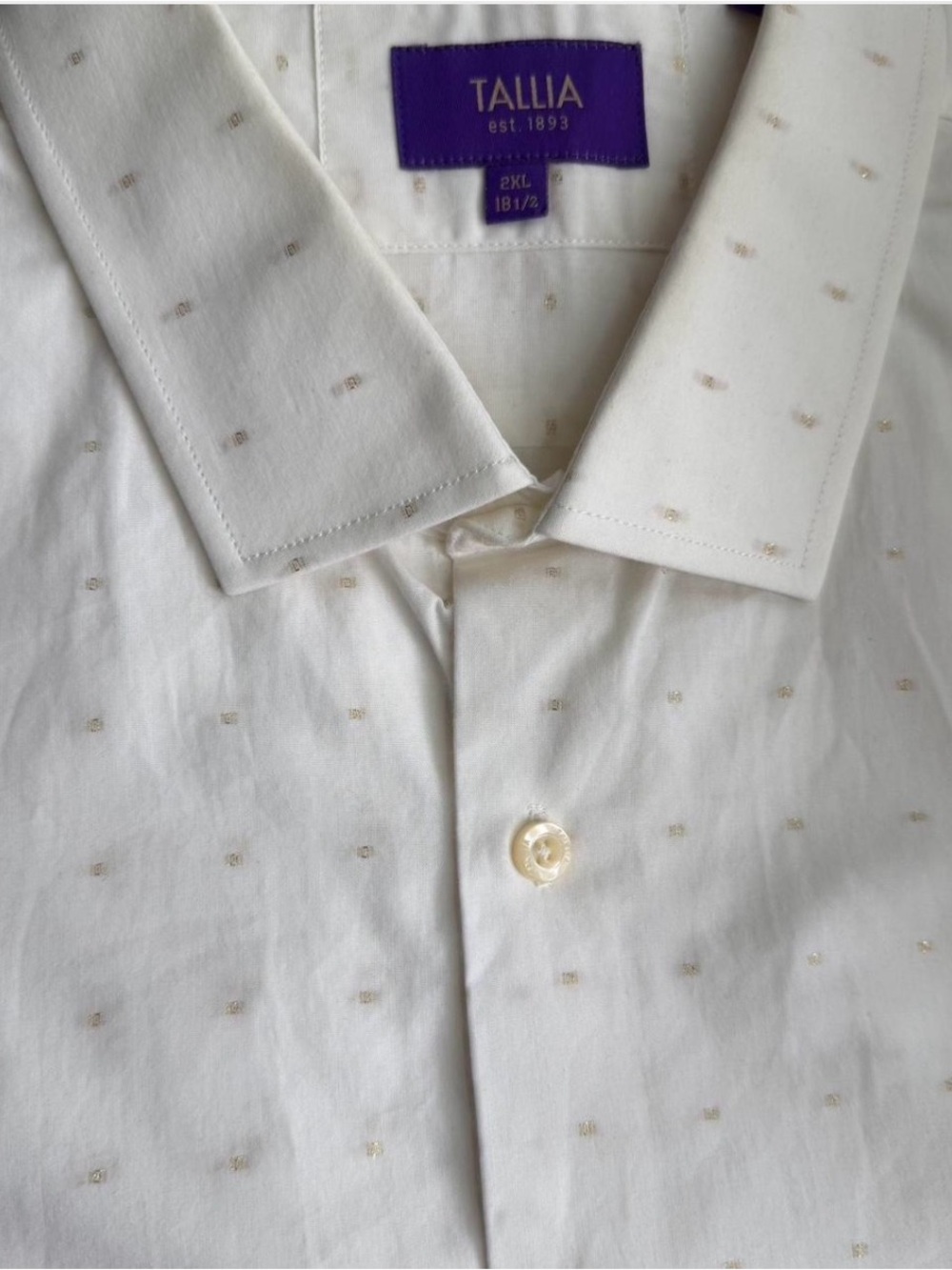 Men's Tallia Dress Shirt 2XL 18.5 Ivory Gold Wedding Guest Formal Business